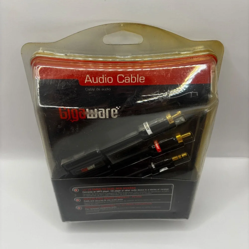 Gigaware Audio Cable 7ft Black  420-0414 3.5mm 1/8 to Dual RCA Phono Gold Plated